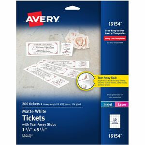 1-3/4"x5-1/2" Printable Tickets w/Tear-Away Stubs 200/Pack