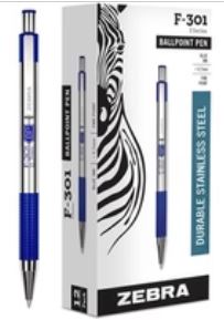 Zebra Fine BCA F-301 Stainless Steel Ballpoint Pens 12/Pack