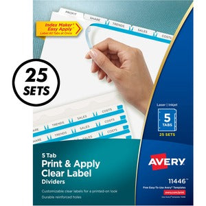 5 White Tabs Index Maker Print & Apply Clear Label Dividers