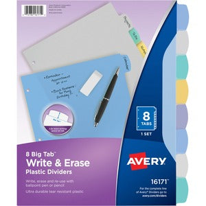 8 Big Tab Write & Erase Plastic Dividers