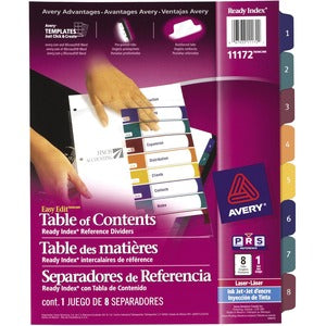 8 Multicolour Tabs Easy Edit Index Divider