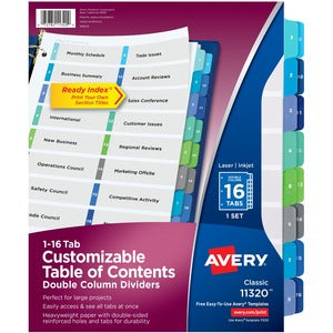 1-16 Tabs Ready Index Customizable Table of Contents Double Column Divider
