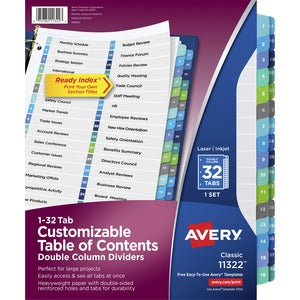 1-32 Tabs Ready Index Customizable Table of Contents Double Column Divider
