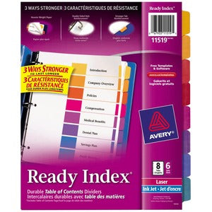 8 Unprint Multicolour Tabs Ready Index