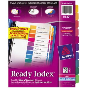 10 Multicolour Ready Index Unprinted Tabs