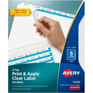 5 White Tabs Index Maker Print & Apply Clear Label Dividers