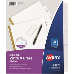 5 Big Tab Write & Erase Paper Dividers