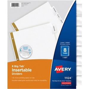 8 Big Tab White Insertable Dividers - Gold Reinforced