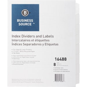 8 Tab Unpunched Index Dividers Set 25Pack