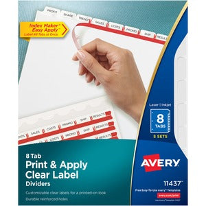 8 White Tabs Index Maker Print & Apply Clear Label Dividers