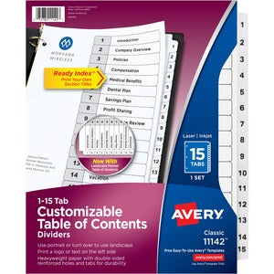 15 White Tabs Ready Index Customizable Table of Contents Black & White Divider