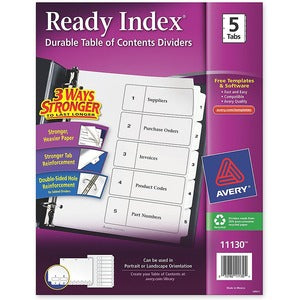 1-5 Numbered Tabs Ready Index Customizable Table of Contents Black & White Divider