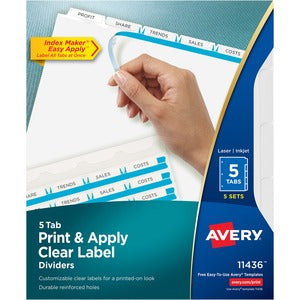 5 White Tabs Index Maker Print & Apply Clear Label Dividers