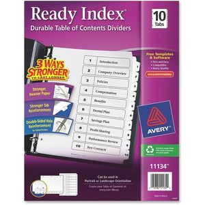 1-10 White Tabs Ready Index Customizable Table of Contents Black & White Divider