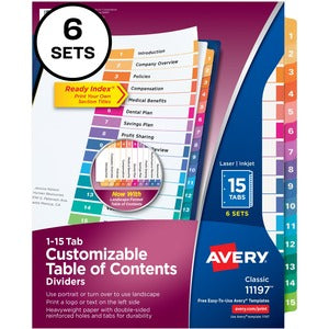 15 Tab Ready Index Table of Contents Classic Multicolor