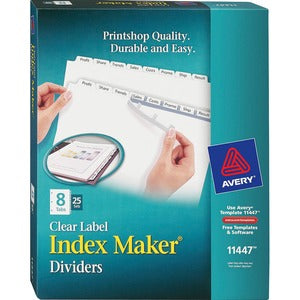 8 White Tabs Index Maker Print & Apply Clear Label Dividers