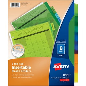 8 Big Tab Plastic 3 Hole Insertable Dividers 8/Set