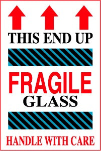 THIS END UP FRAGILE GLASS HANDLE WITH CARE 4"x6"