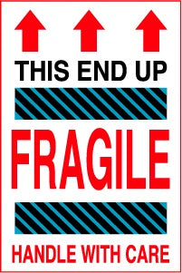 THIS END UP FRAGILE HANDLE WITH CARE 4"x6"