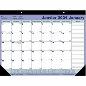 21.25"x16" Perforated Bilingual Monthly Desk Pad Calendar