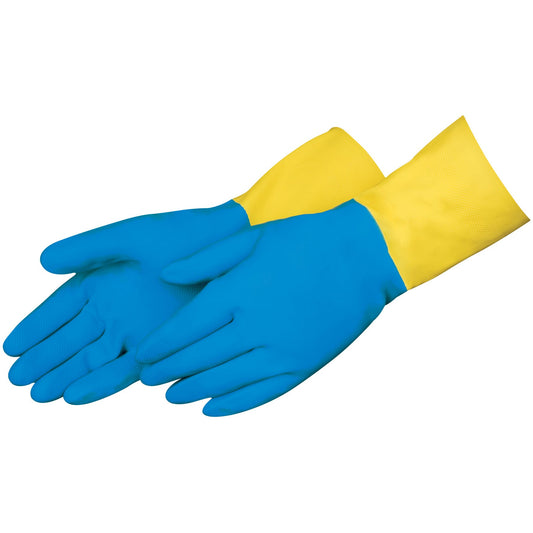 13" Neoprene Blue/Natural Rubber Yellow Large Gloves 12 Pair