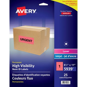 High Visibility 8-1/2"x11" Neon ID Labels 25/Pack
