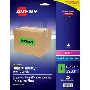 High Visibility 8-1/2"x11" Neon ID Labels 25/Pack