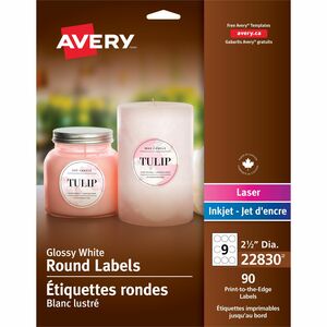 2-1/2" White Glossy Round Labels 90/Pack