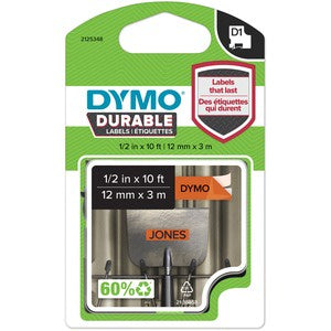 Dymo D1 1/2"x10' Black/Orange Durable Labels