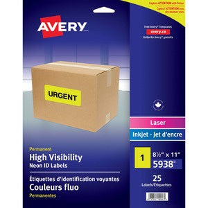 High Visibility 8-1/2"x11" Neon ID Labels 25/Pack