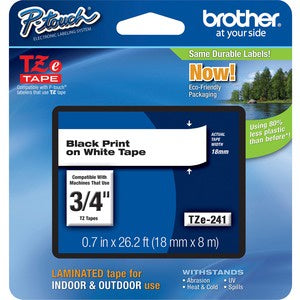 P-Touch TZe 45/64" Black/White Laminated Tape