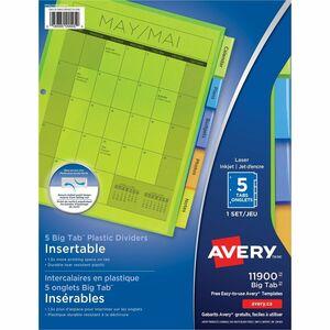 5 Big Tab Plastic Multicolour  3 Hole Insertable Dividers 5/Set