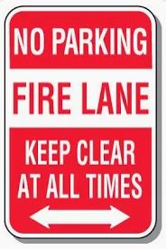 Fire Route No Parking Any Time Sign Each