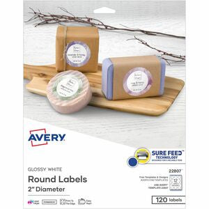 White Print-to-the-Edge Round Labels 120/Pack