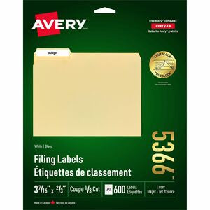 21/32"x3-7/16" White File Folder Label 600/Pack