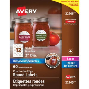 Dissolvable Print-to-the-Edge Round Labels 60/Pack