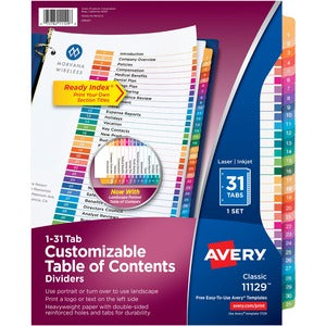 1-31 Tab Number Ready Index Customizable Table of Contents Classic