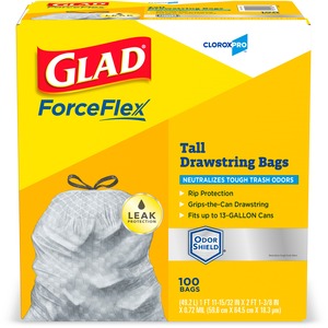 25.1"x24" Glad White ForceFlex Drawstring Bag 100Pack