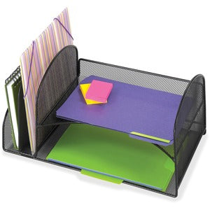 2 Black Upright/2 Tray Mesh Desk Organizer