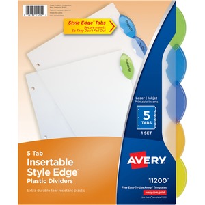 5 Multicolour Tab Style Edge Plastic Insertable Dividers