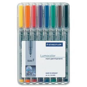 Lumocolor Fine Point Assorted Waterbased Markers 8/Pack