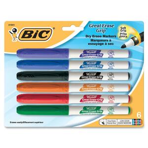 BIC Assorted Fine Valleda Grip/Great Erase Whiteboard Markers 6/Pack