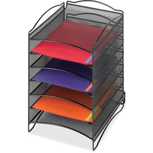 6-Compartment Black Mesh Desktop Organizer