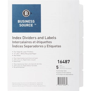 5 Tab Unpunched Index Dividers Set 25Pack