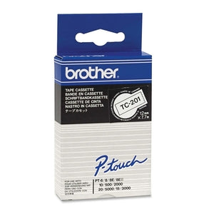 P-Touch TC201 15/32"x26-1/4' White/Black Label Tape