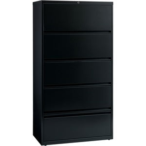 36" Receding Lateral 5 Black Drawer File with Roll Out Shelves