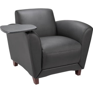 Black Leather Reception Seating Chair with Tablet
