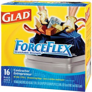 34.5"x2.5"x39" Glad Black ForceFlex Garbage Bag 16Pack
