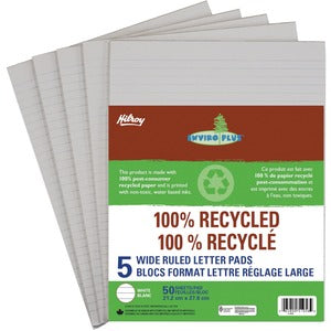 8.5"x11" 50 Sheets 100% Recycled Wide Ruled Letter Pad