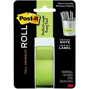 Full Adhesive Roll, 1 in x 400 in, Green, 1 Paper Roll/Pack